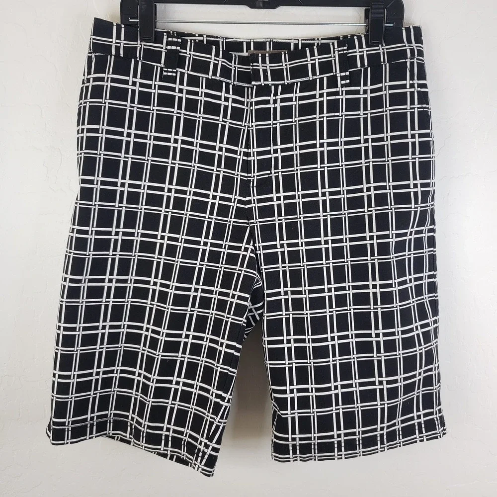 Tommy Bahama Bermuda Hawaiian Shorts 32x12 Women's‎ Size 14 Black White Check